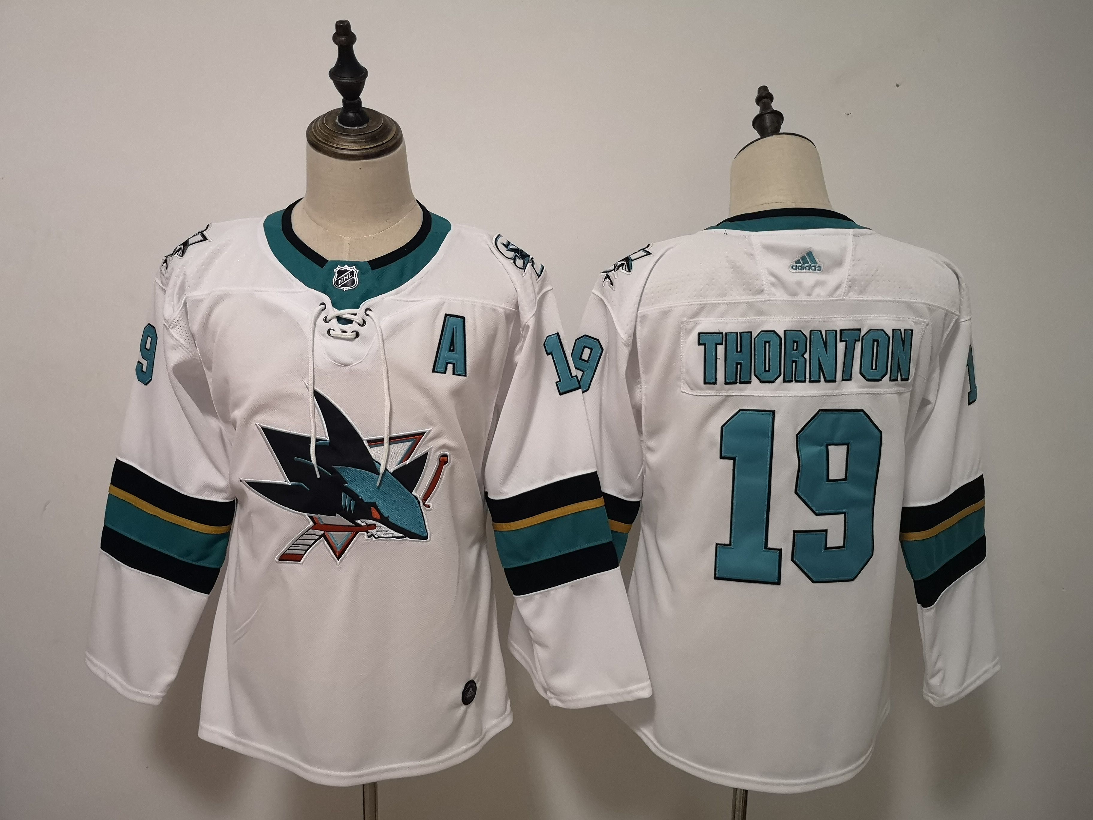 Women San Jose Sharks 19 Thornton White Adidas Stitched NHL Jersey